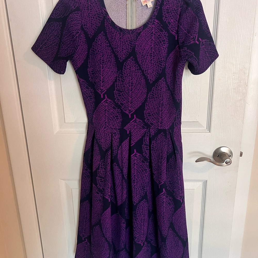 LuLaRoe Purple Black Nicole Fit and Flare Midi Dress